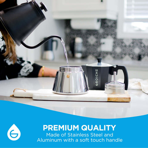 GROSCHE Milano inducción moka pot, válvula de seguridad y asa protegida.