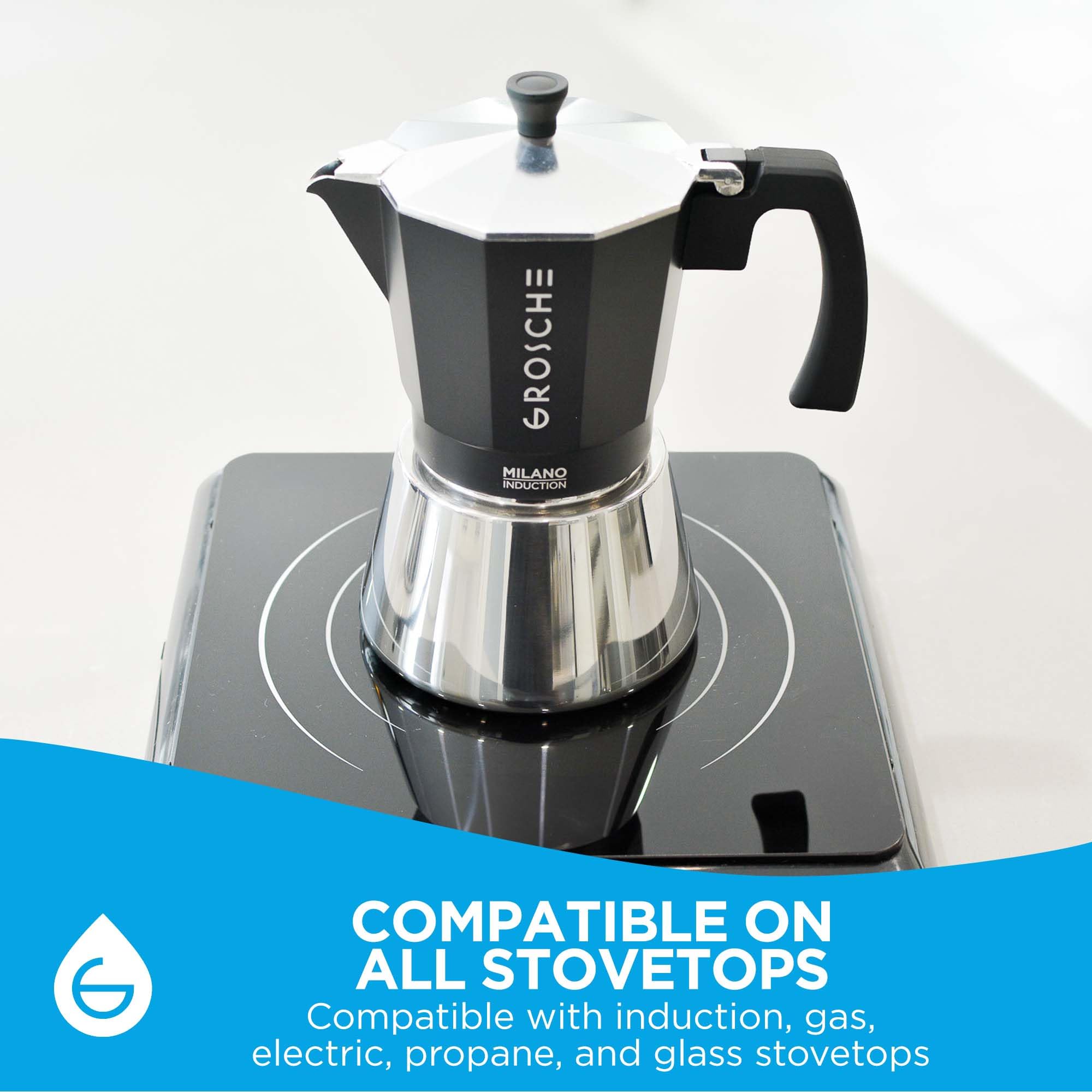 GROSCHE Milano inducción moka pot, vista superior para medir dosis.