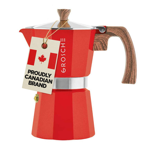 GROSCHE Milano 6 moka pot, vista frontal roja para café intenso en casa