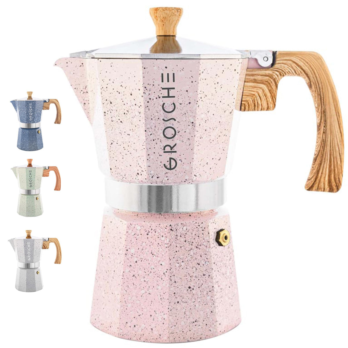 GROSCHE Milano Moka Pot rosa exterior para un espresso intenso en casa