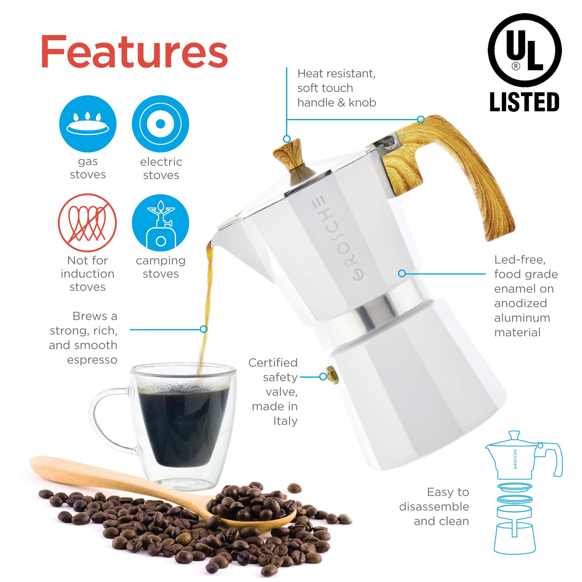 Válvula de presión italiana de GROSCHE Milano Moka para extracción estable.