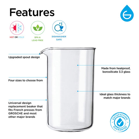 Vaso de repuesto GROSCHE para cafetera y té, fiable.