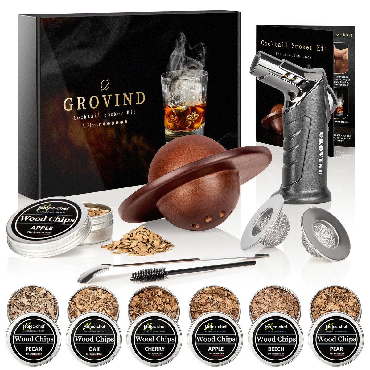 Grovind conjunto para ahumar whisky: contenido completo para empezar a aromatizar tragos en casa