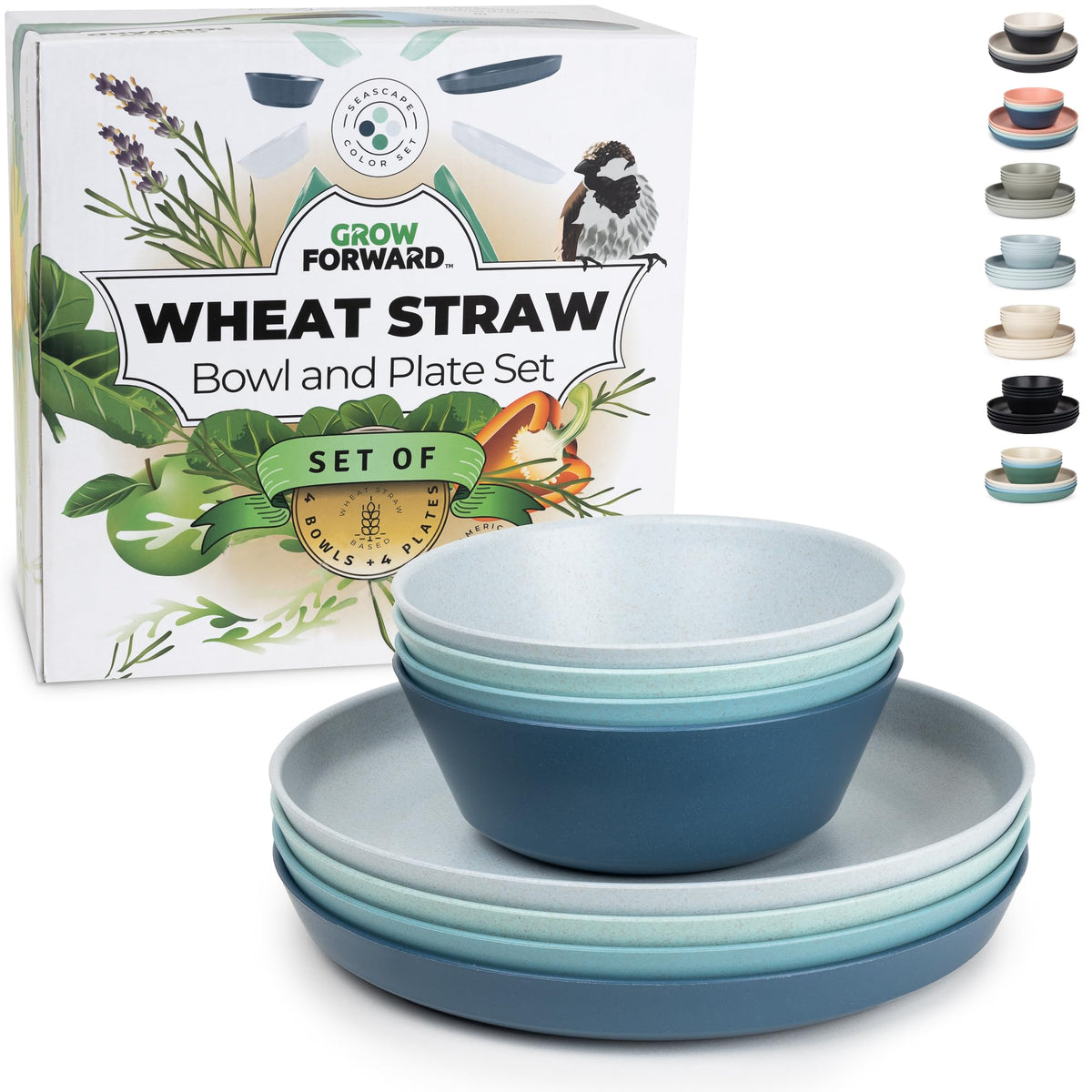 Grow Forward conjunto de platos y tazones de paja de trigo Seascape, apto para exterior.