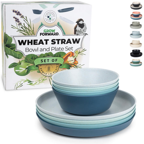 Grow Forward conjunto de platos y tazones de paja de trigo Seascape, apto para exterior.