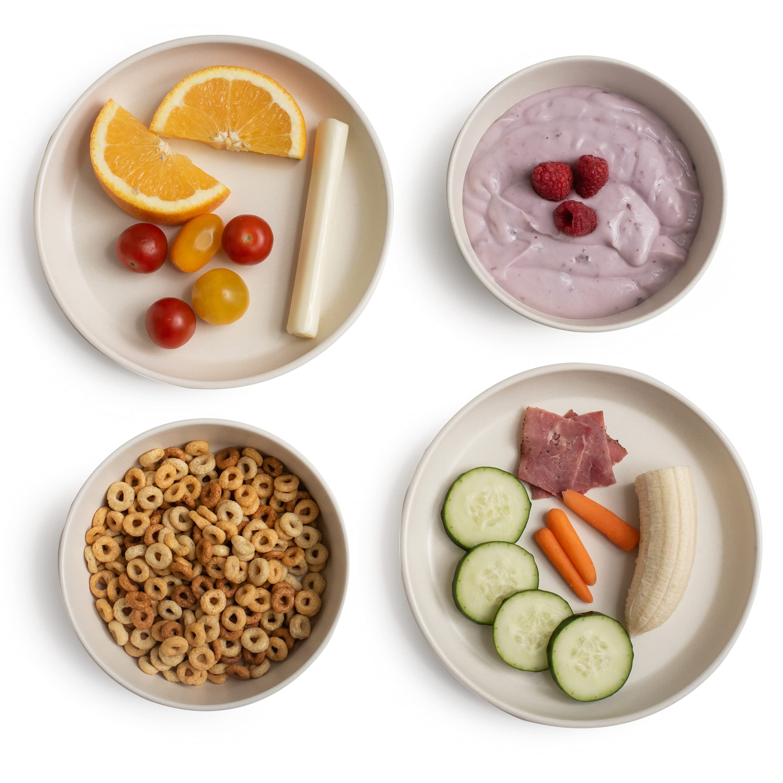 Diseño ergonómico Grow Forward facilita recoger comida con manos pequeñas.