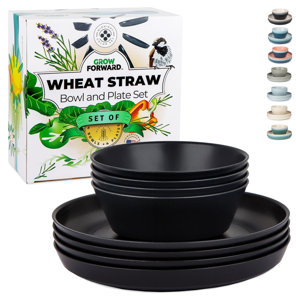Grow Forward platos de paja de trigo 8 piezas Midnight, duraderos para uso diario