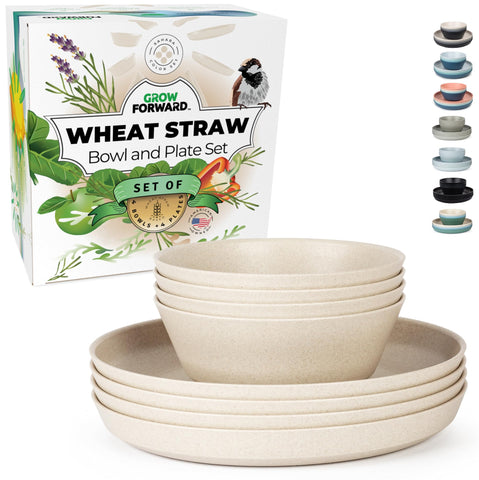 Grow Forward platos de trigo 8 piezas Sahara, coloridos y duraderos para uso diario.