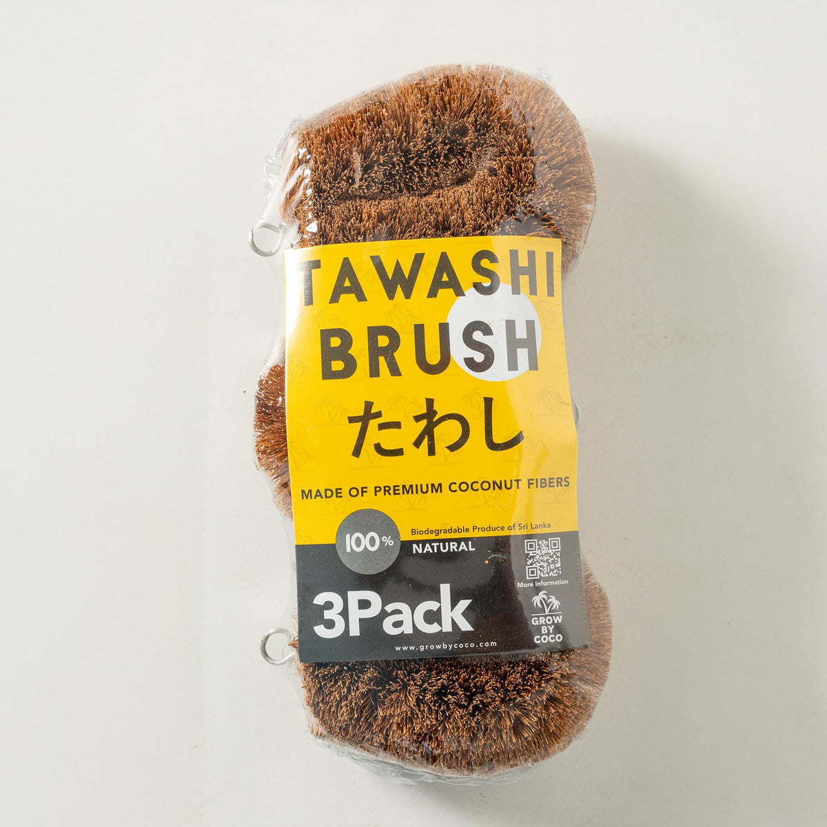 GrowByCoco Tawashi pack de tres cepillos de coco natural para limpieza suave