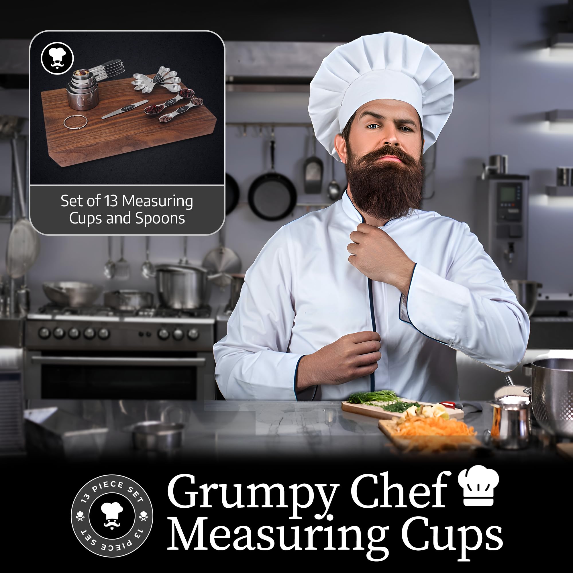 GRUMPY CHEF cucharas imantadas de doble cara para almacenamiento compacto.