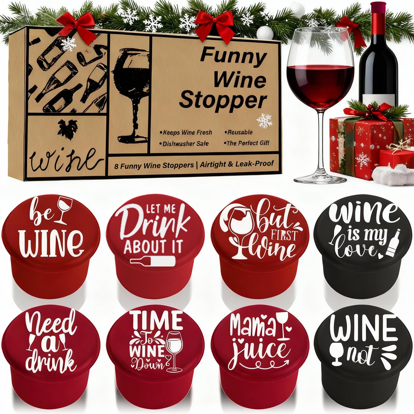 Grunlienus tapón de vino 8-pack divertido protege el aroma por más días.