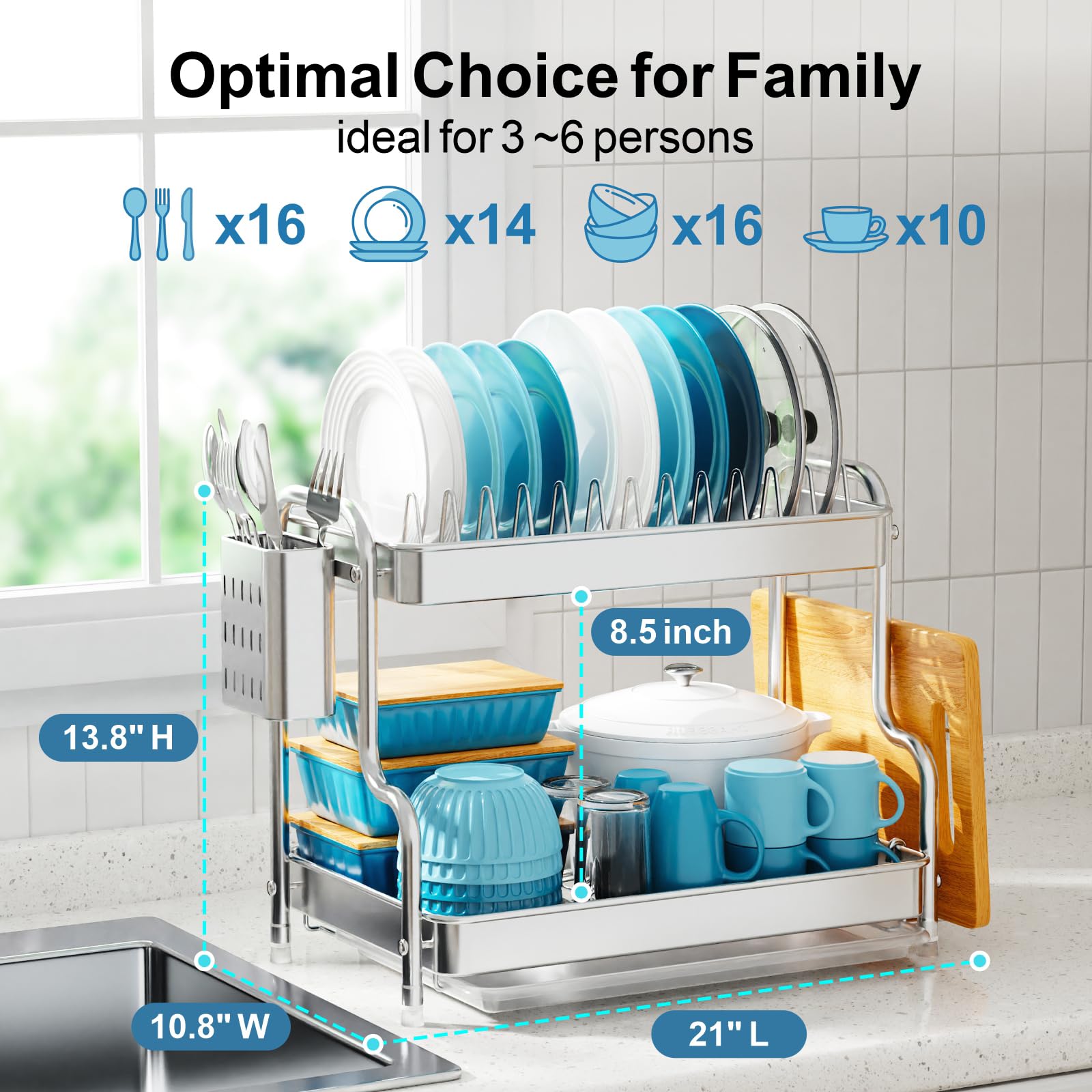 GSlife escurridor 2 niveles, dimensiones compactas para encimera.