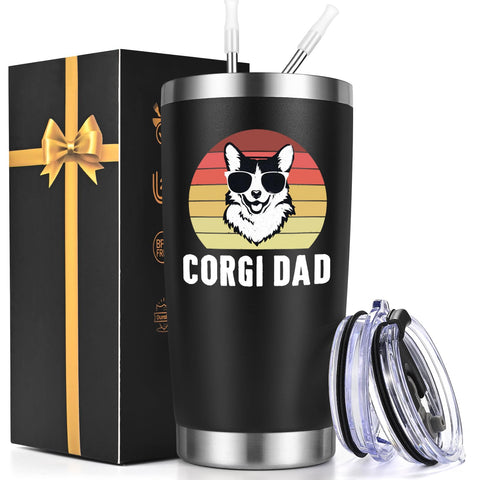 Gtmileo Corgi Regalo – vaso termico 20oz negro frontal, ideal para la oficina.