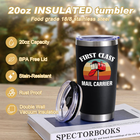 Gtmileo Mailman Tumbler 20oz, acero inoxidable, duradero y fácil de limpiar.