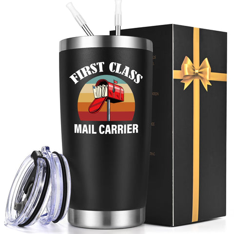 Gtmileo Mailman Tumbler 20oz, vista frontal, mantiene bebidas calientes o frías todo el día.