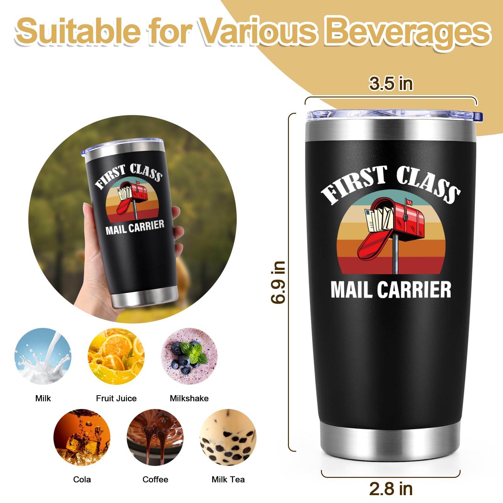 Gtmileo Mailman Tumbler 20oz, ideal para uso exterior, café, té o jugo.