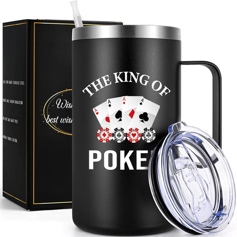 Taza aislada Gtmileo Poker de 20oz, negro, mantiene la temperatura estable.