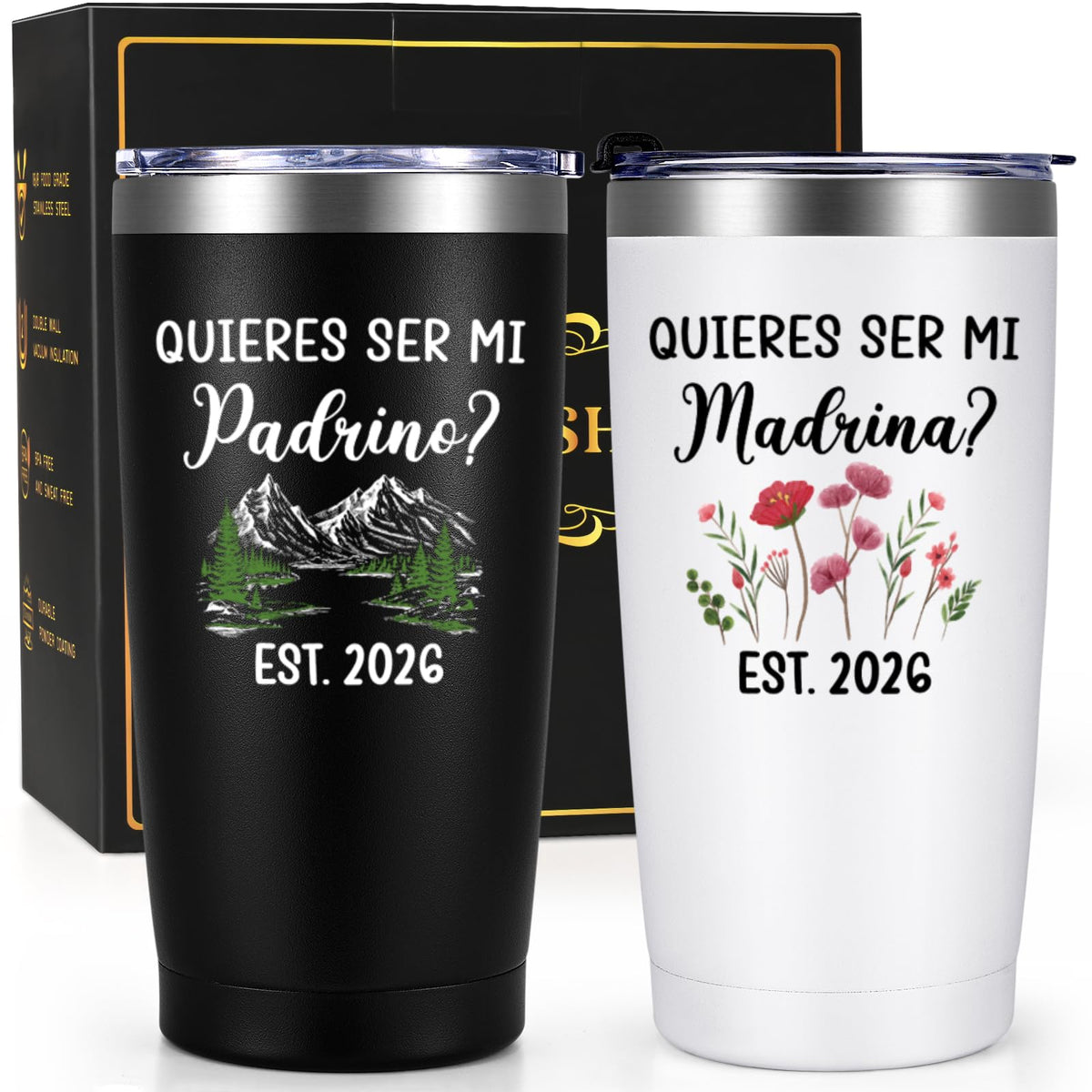 Gtmileo taza 20oz con propuesta para padrinos, diseño frontal significativo para regalo