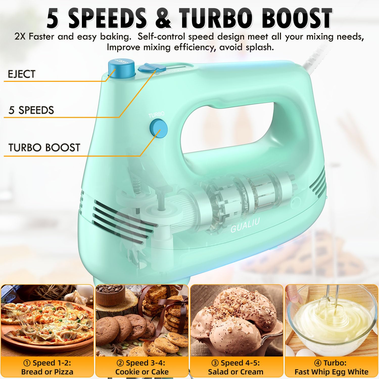 GUALIU batidora eléctrica con Turbo para mezclas rápidas