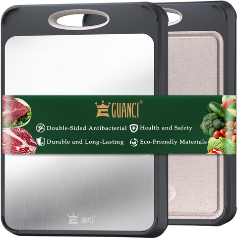 GUANCI tabla de corte 2 en 1 con acero inoxidable para carnes.