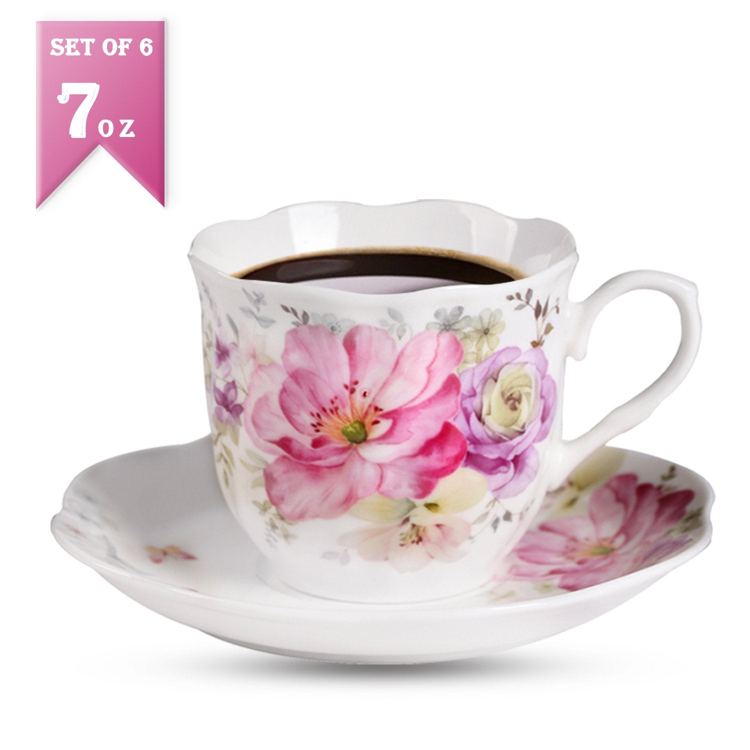 GuangYang conjunto de 6 tazas porcelana, ideal para reuniones y desayunos