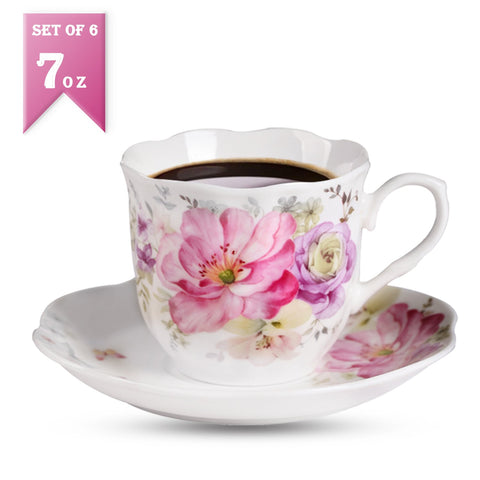 GuangYang conjunto de 6 tazas porcelana, ideal para reuniones y desayunos