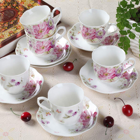 GuangYang platillos de porcelana 7oz con rosas, perfectos para acompañar postres