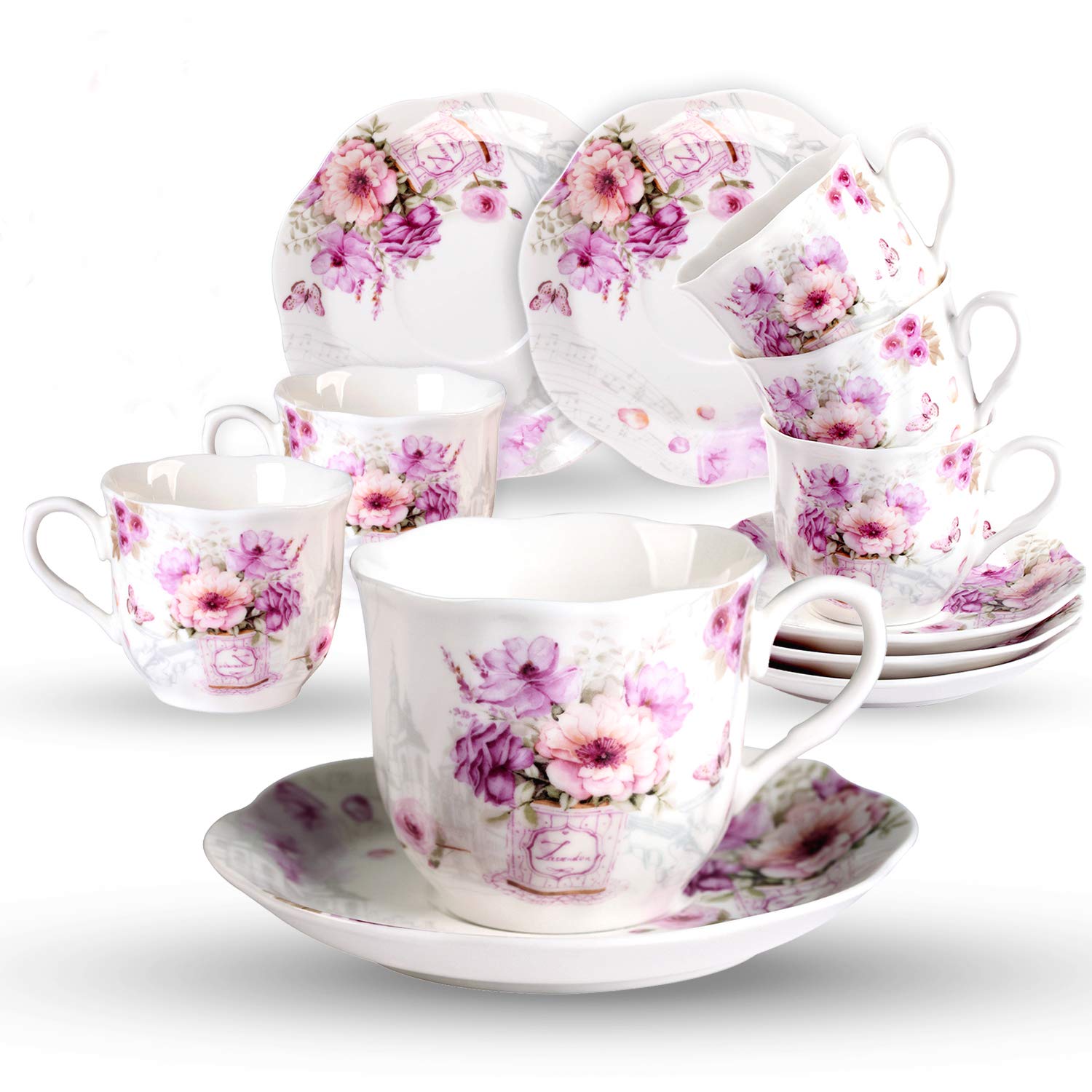 GuangYang taza porcelana 7 oz con flor morada, ideal para té diario.