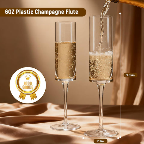 GuanQiao copas de champán de plástico, cuadradas y de 6 onzas, claras y elegantes