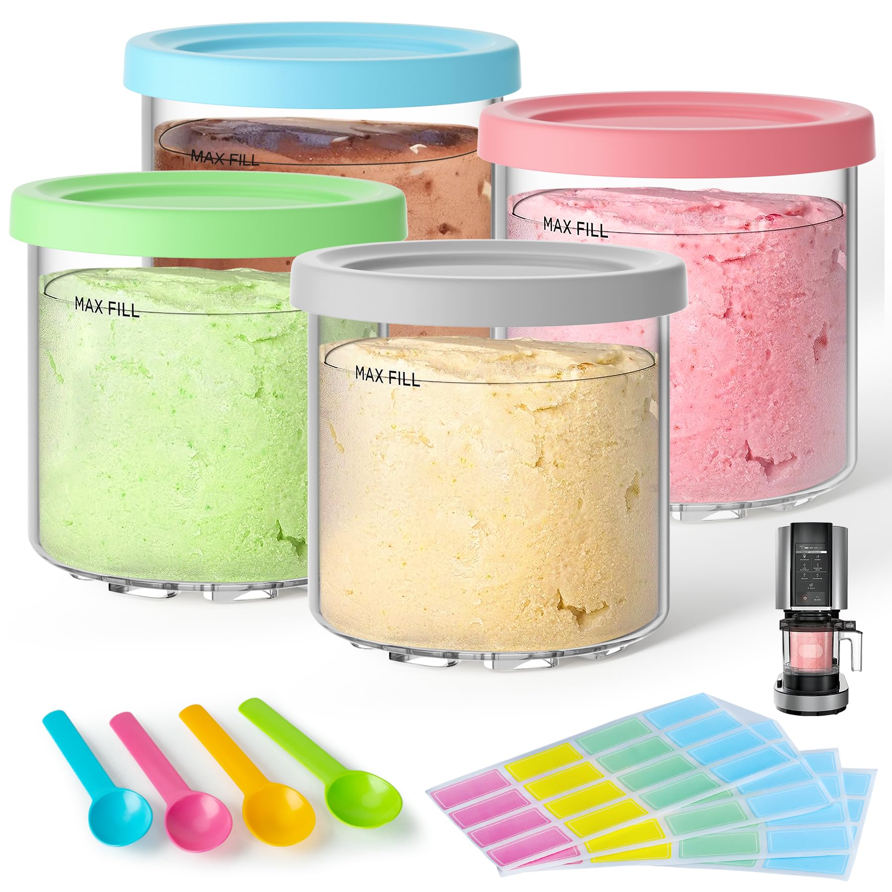 Conjunto GuanQiao Creami Pint: contenedores con tapas para almacenamiento seguro de helados.