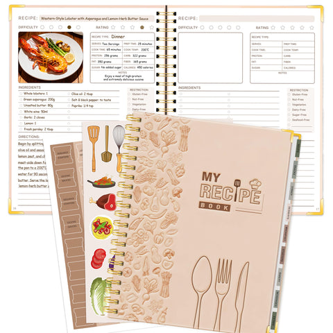 GuassLee cuaderno de recetas rosa claro con portada texturizada para 140 recetas