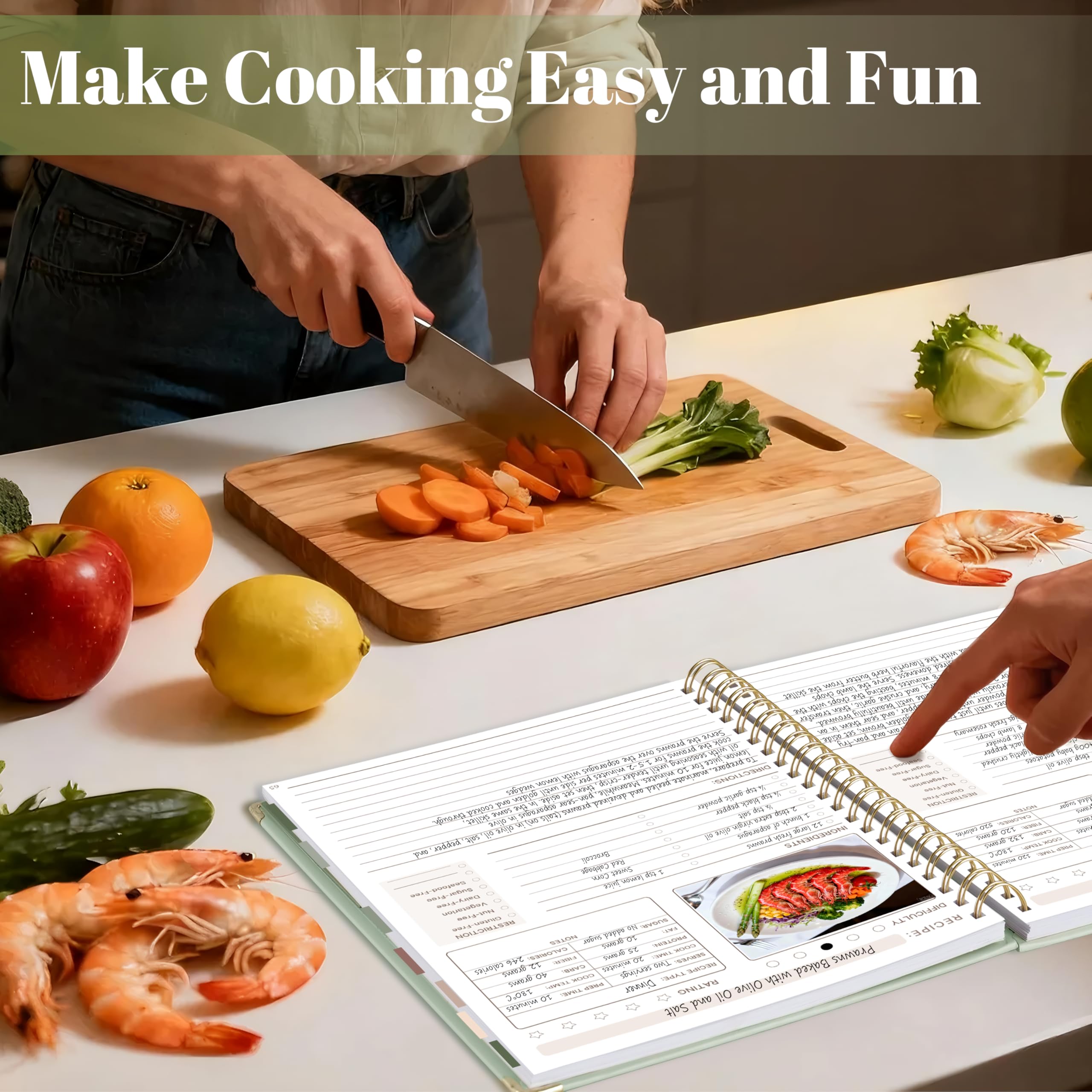 GuassLee cuaderno con pestañas de categorias para organizar recetas con estilo.