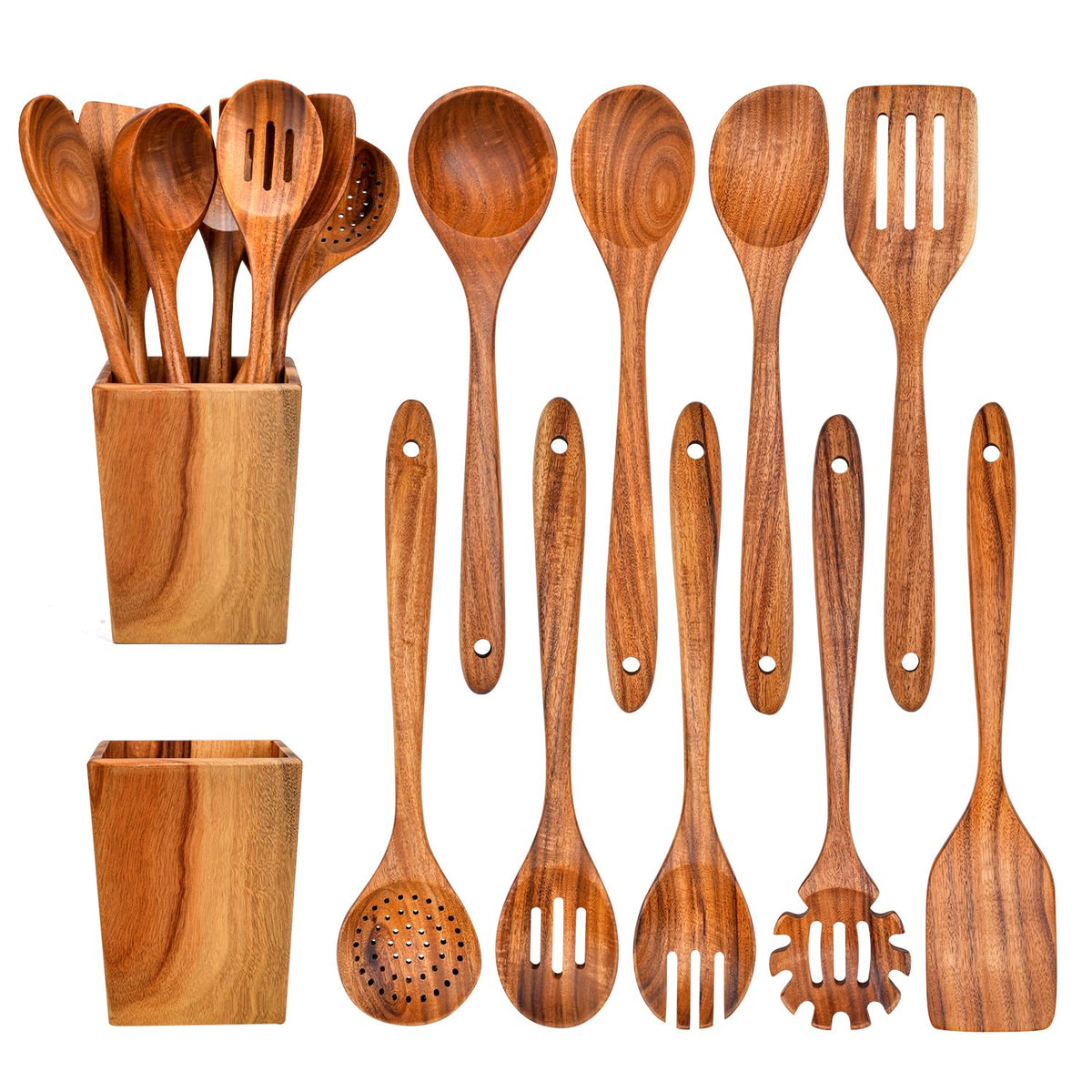 Gudamaye cucharas de madera largas para cocinar, agarre cómodo y seguro
