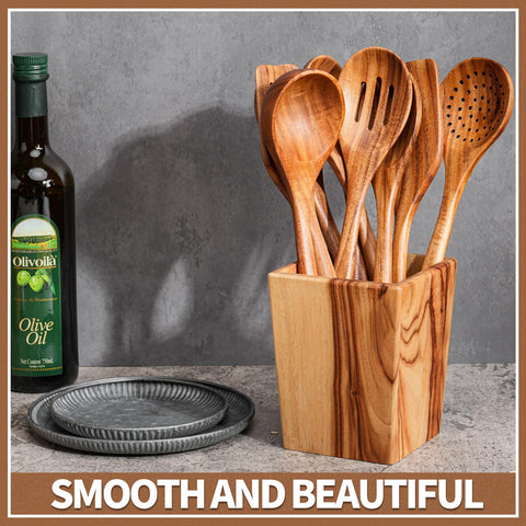 Gudamaye conjunto de utensilios de madera teca natural, durabilidad para uso diario