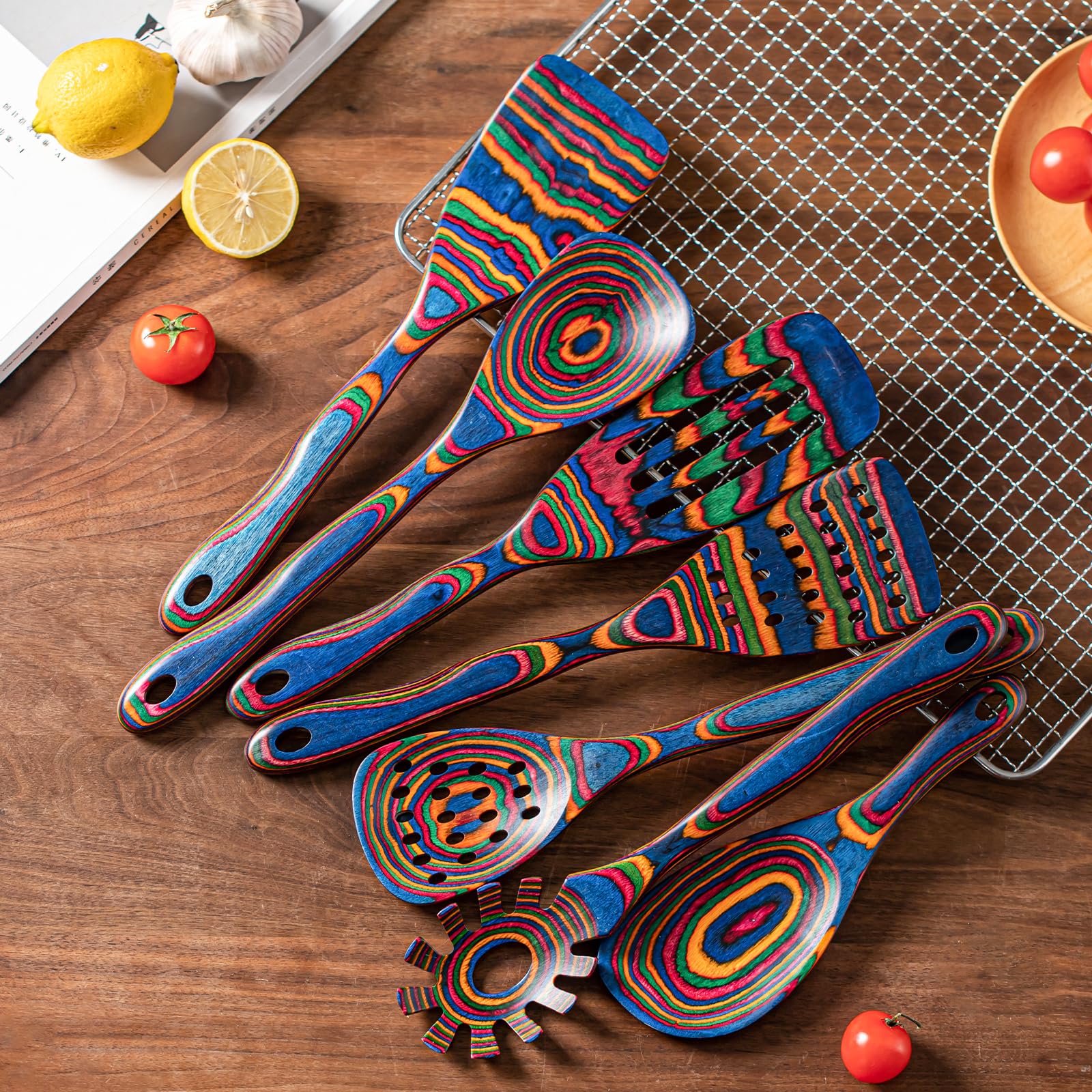 Cucharas de madera Gudamaye, diseño azul, para mezclar y servir de forma elegante.