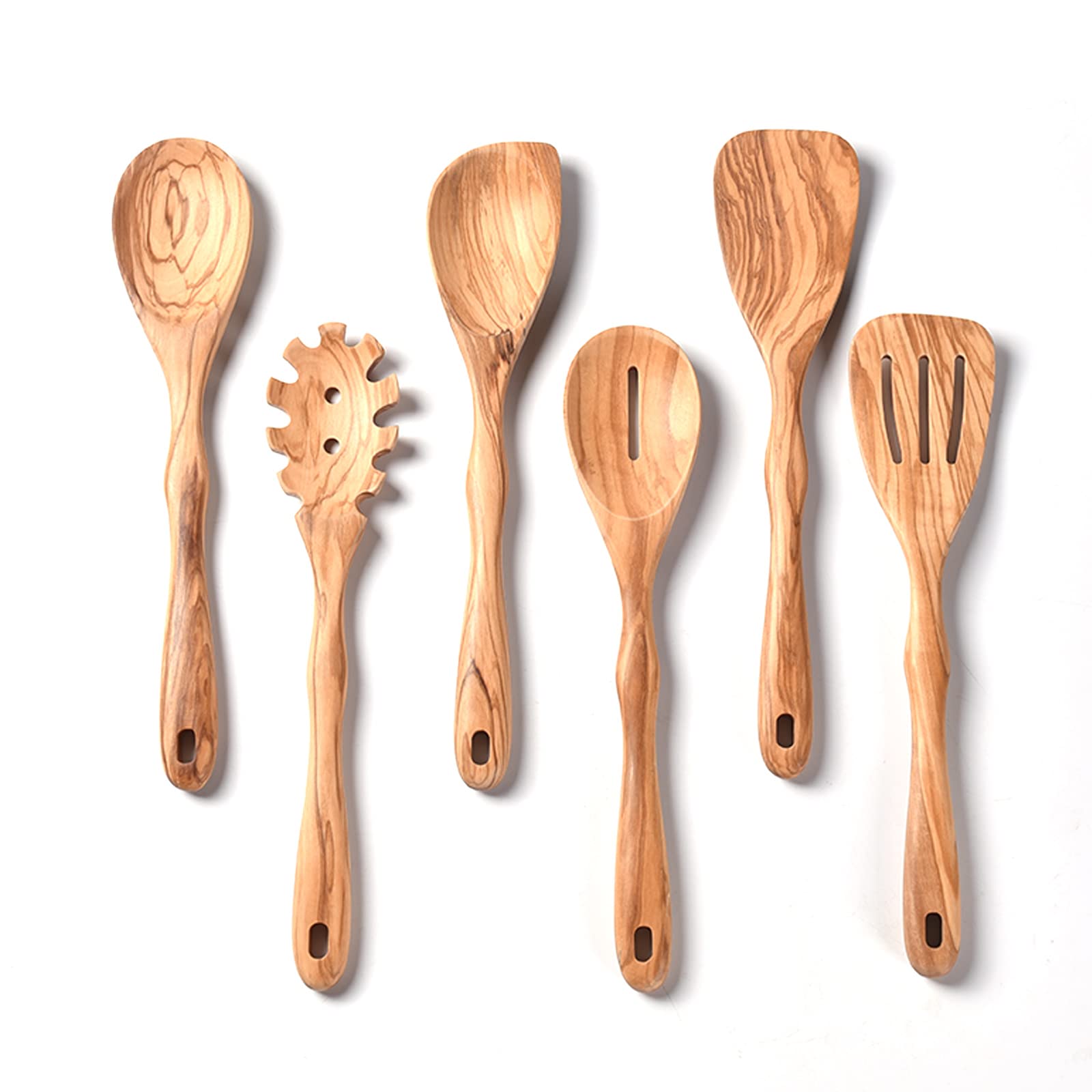 Gudamaye cuchara de olivo, 12 pulgadas, duradera y ergonómica para cocinar con control del calor