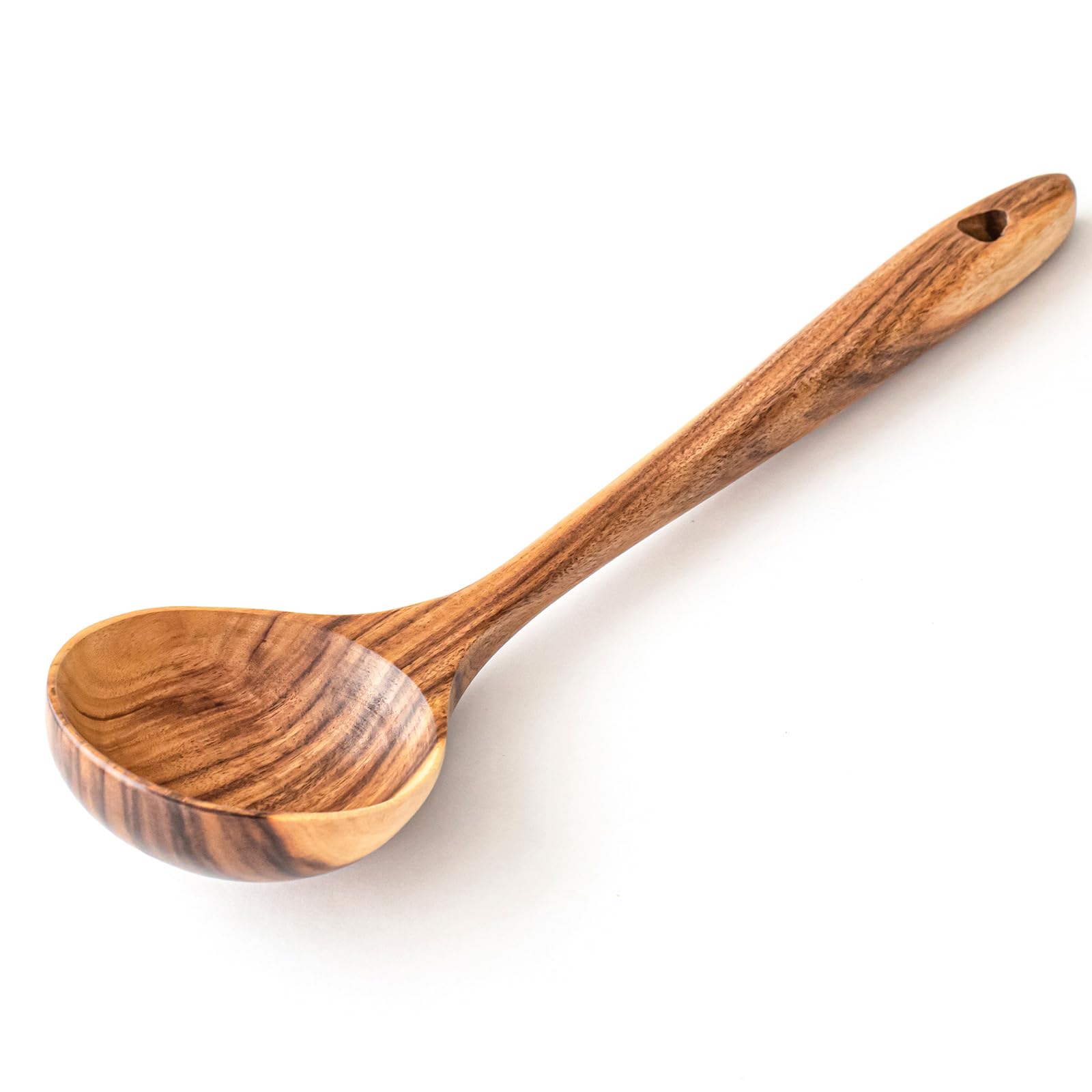 Gudamaye cucharón de sopa de teca natural, 13 pulgadas, ideal para servir caldos.