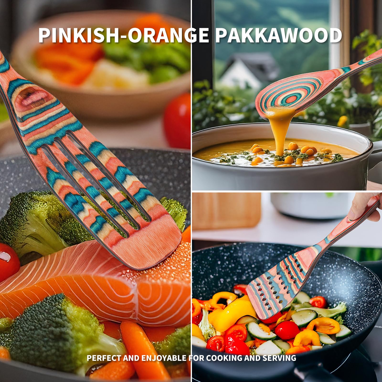Gudamaye Pakkawood cuchara de madera para cocinar sin rayar superficies antiadherentes