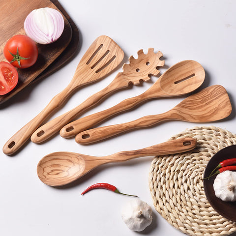Gudamaye utensilios de cocina de olivo con vetas naturales