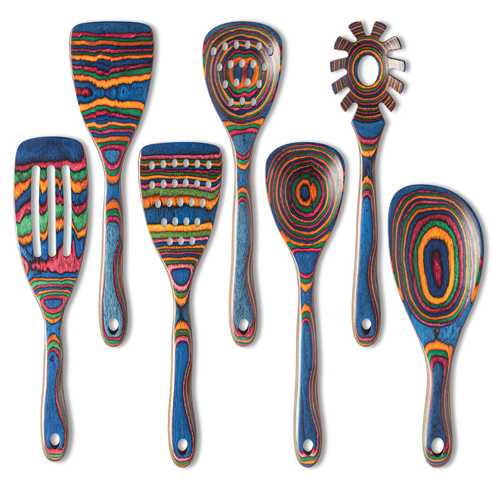 Gudamaye conjunto de utensilios en pakkawood azul, adecuado para sartenes antiadherentes.