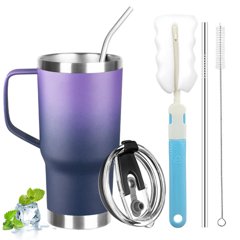 GUDEMAO vaso térmico 20oz con asa morado-azulado, ideal para uso diario.
