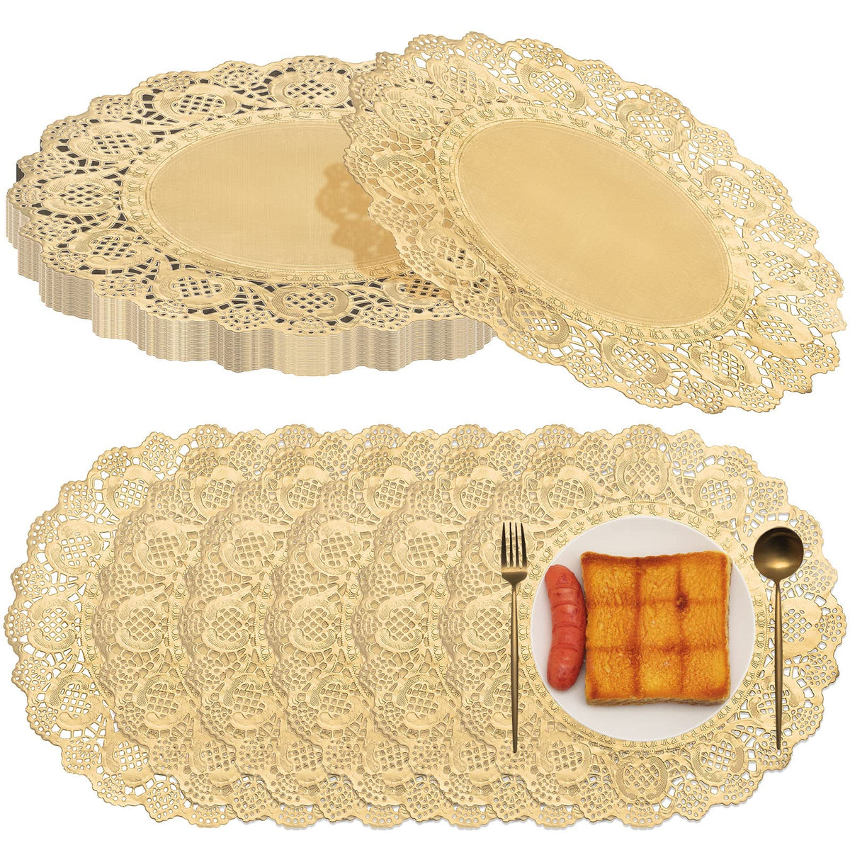 Gueevin doilies doradas con encaje, realzan la mesa y son fáciles de usar.