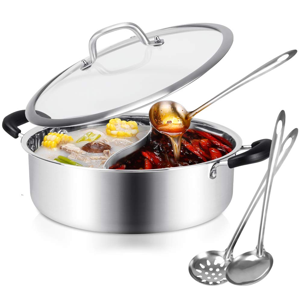 Olla shabu-shabu de Guequitlex con divisor para dos sabores y fácil de usar.