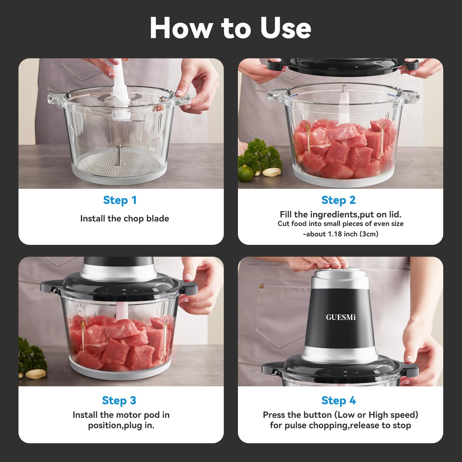 GUESMi Procesador todo en uno para picar frutas, verduras, carne y frutos secos.