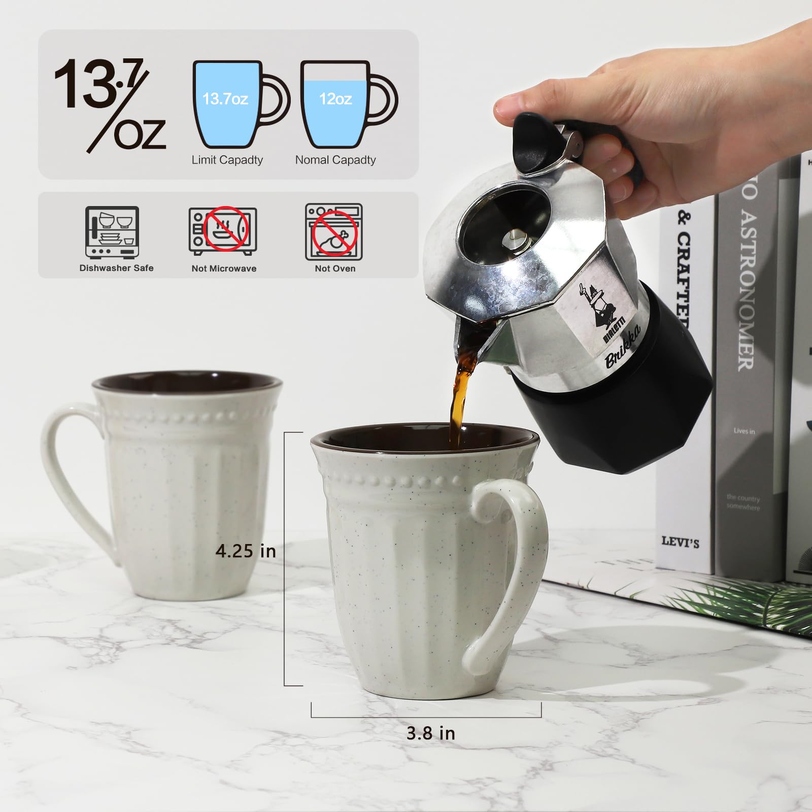 Taza melamina gufaith con diseño moteado azul para la mesa.