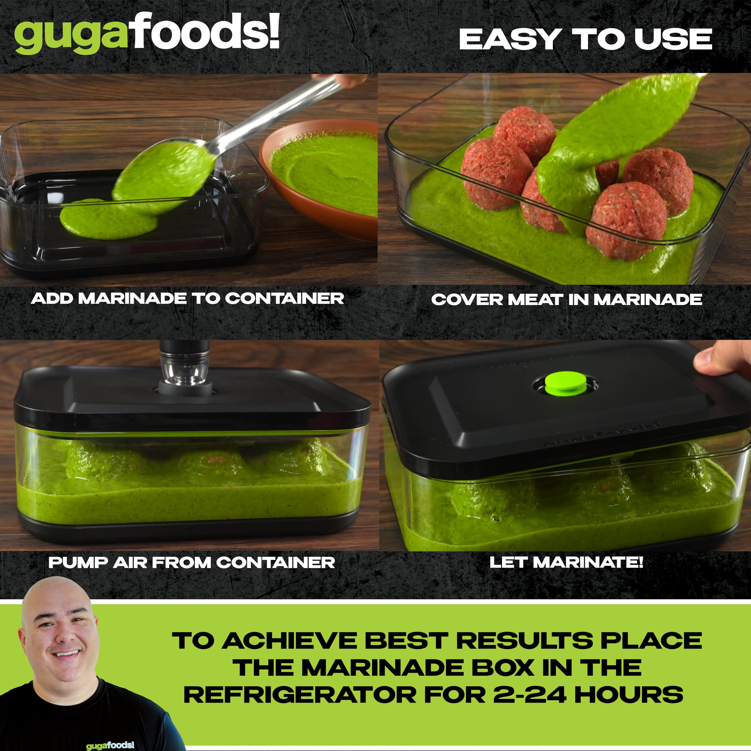 Guga Foods kit de marinado completo con caja grande, tapa y bomba para parrilla