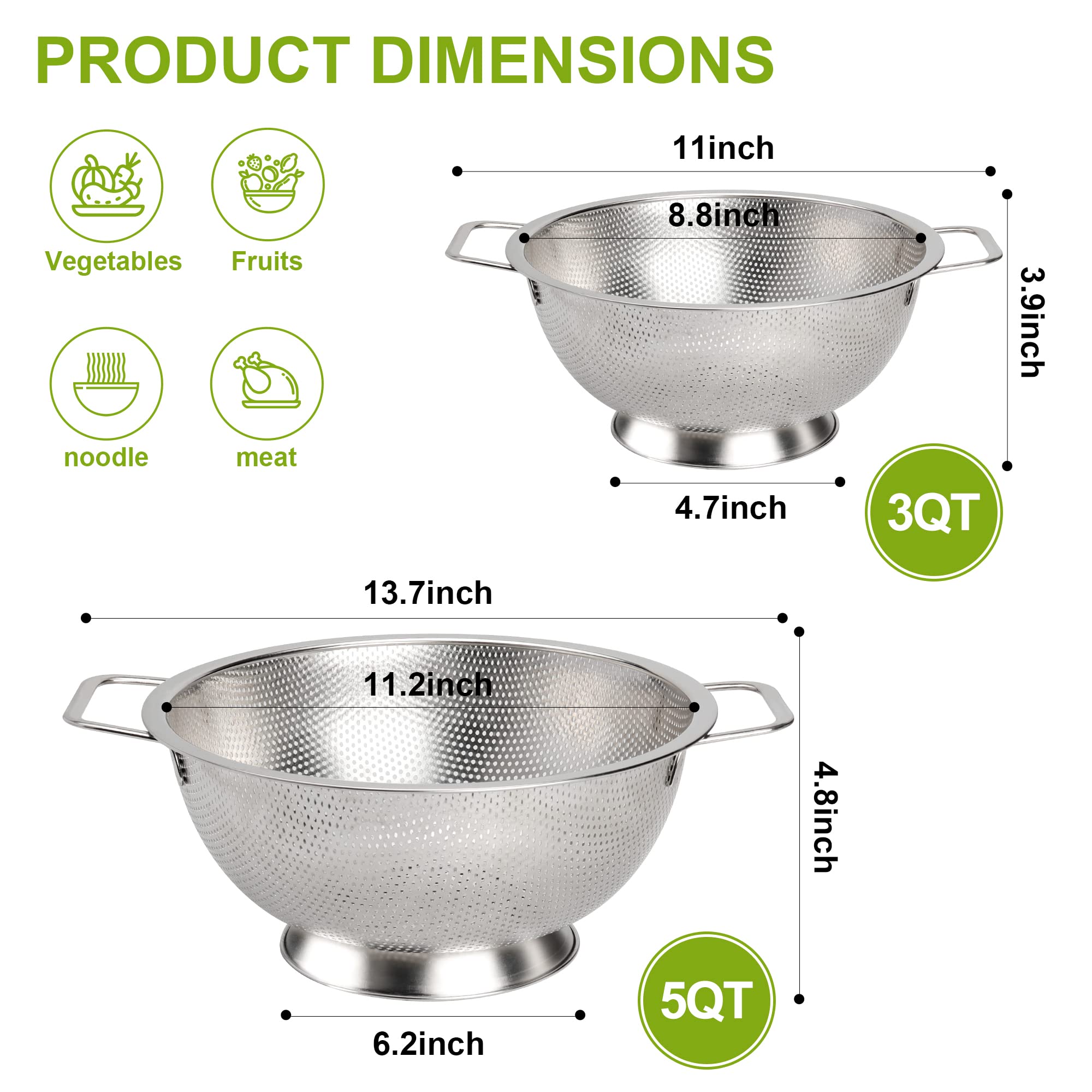 Colador Gulex con malla resistente para verduras y frutas, evita derrames.