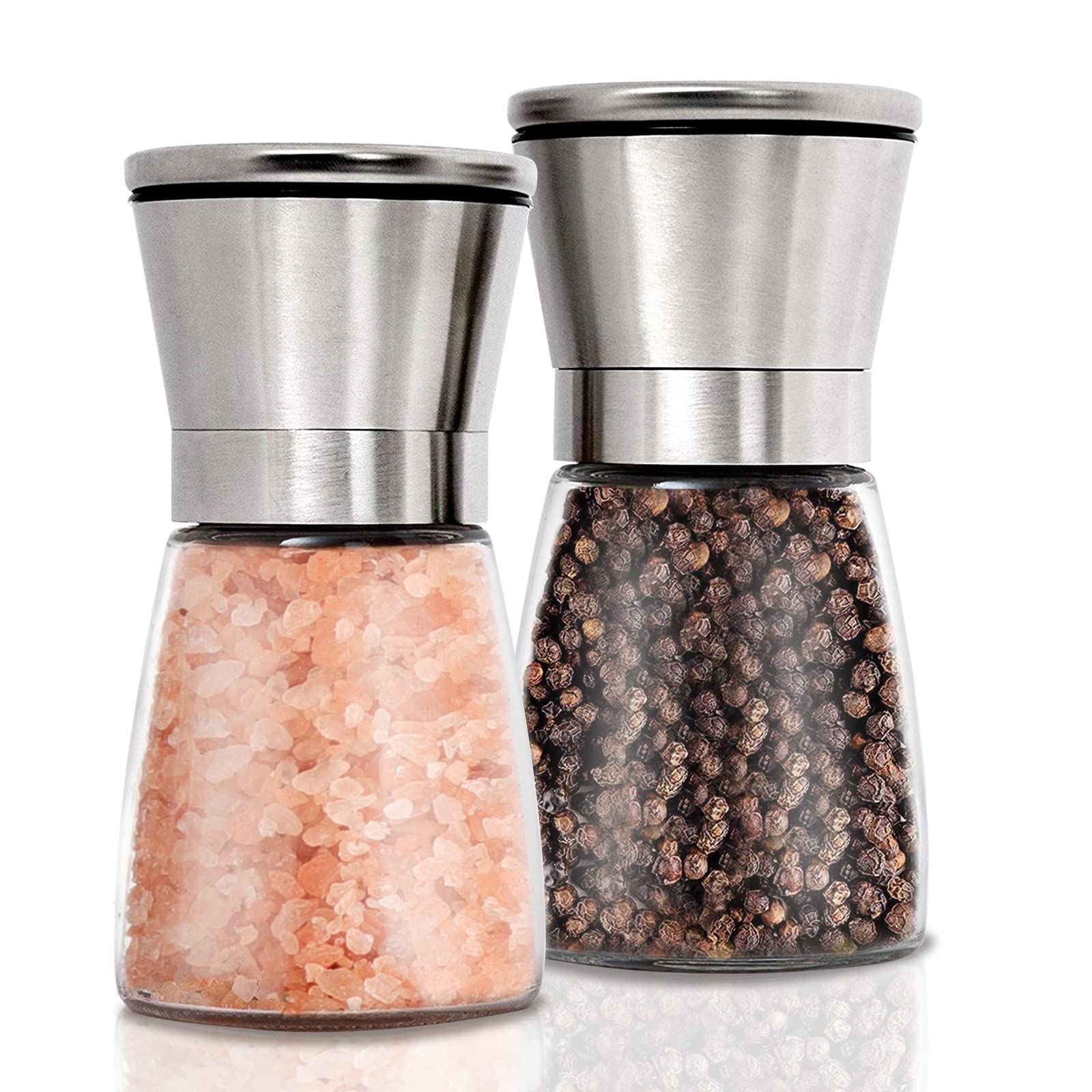Molinillos Gulex de sal y pimienta con cristal transparente para ver el contenido.
