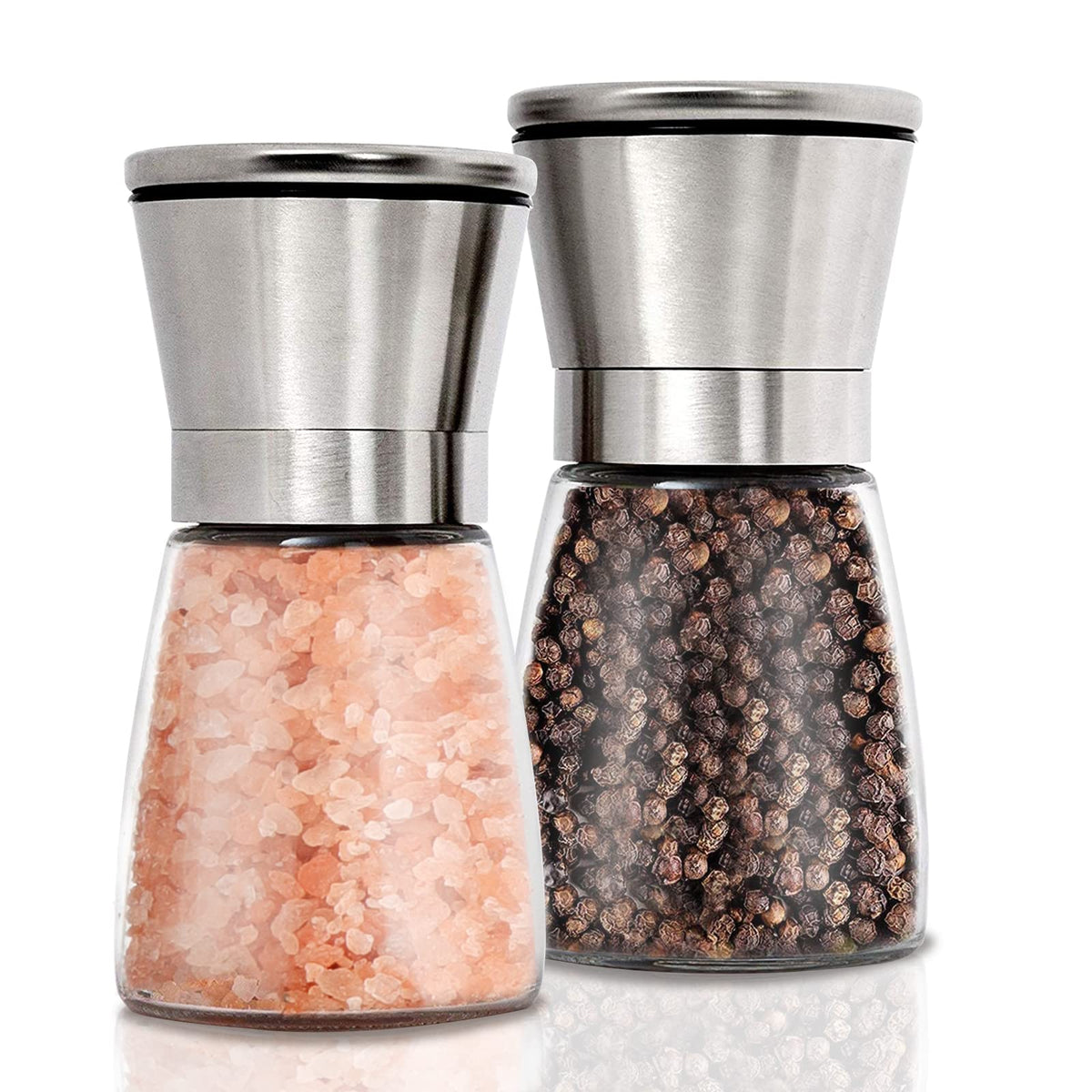 Molinillos Gulex de sal y pimienta con cristal transparente para ver el contenido.