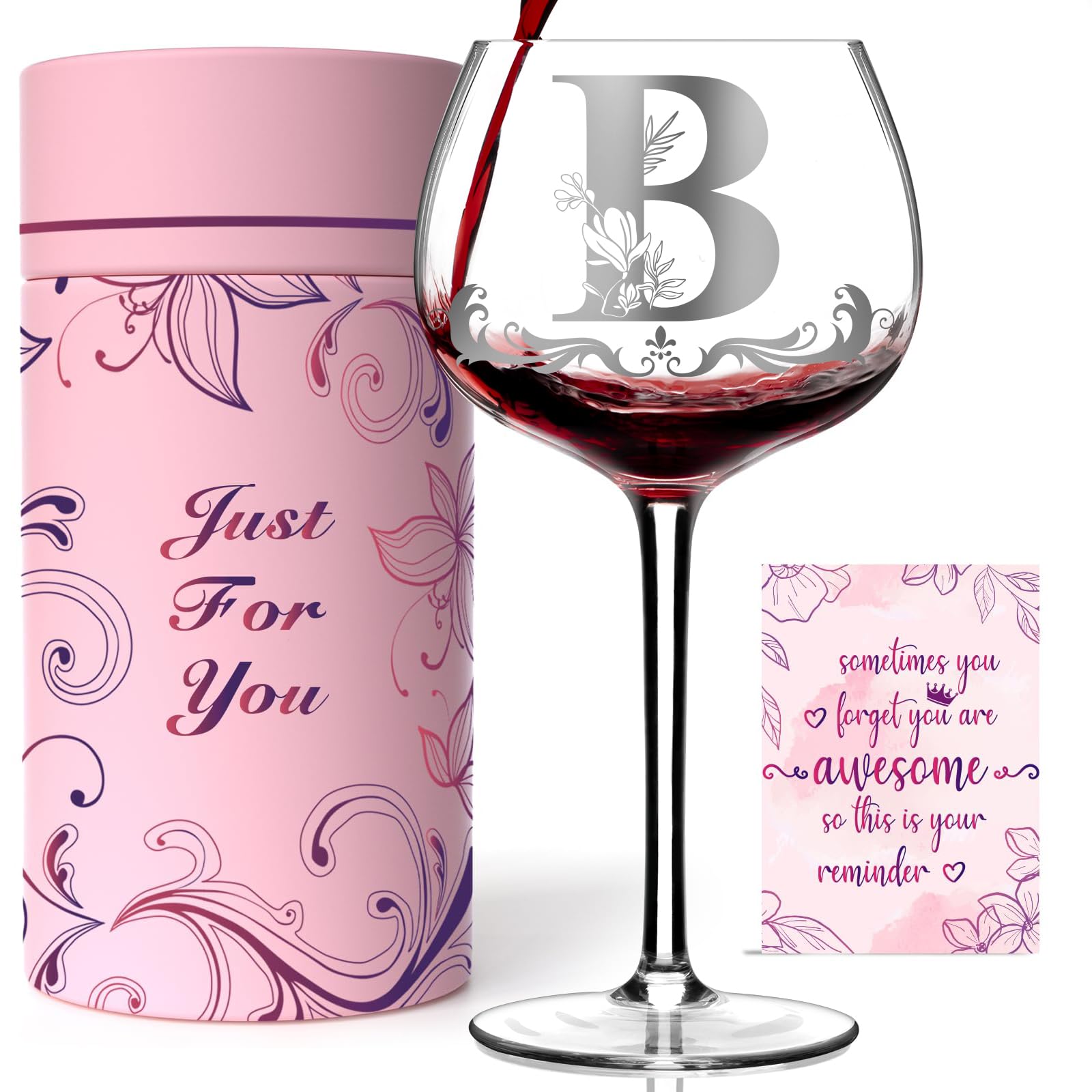 Copa de vino Gumry personalizada con inicial B, regalo elegante para ella